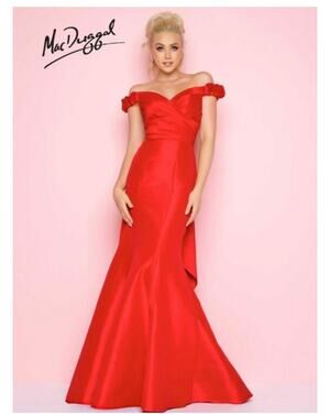 Flash by Mac Duggal Red Off the Shoulder Mermaid Style Dress Size 4